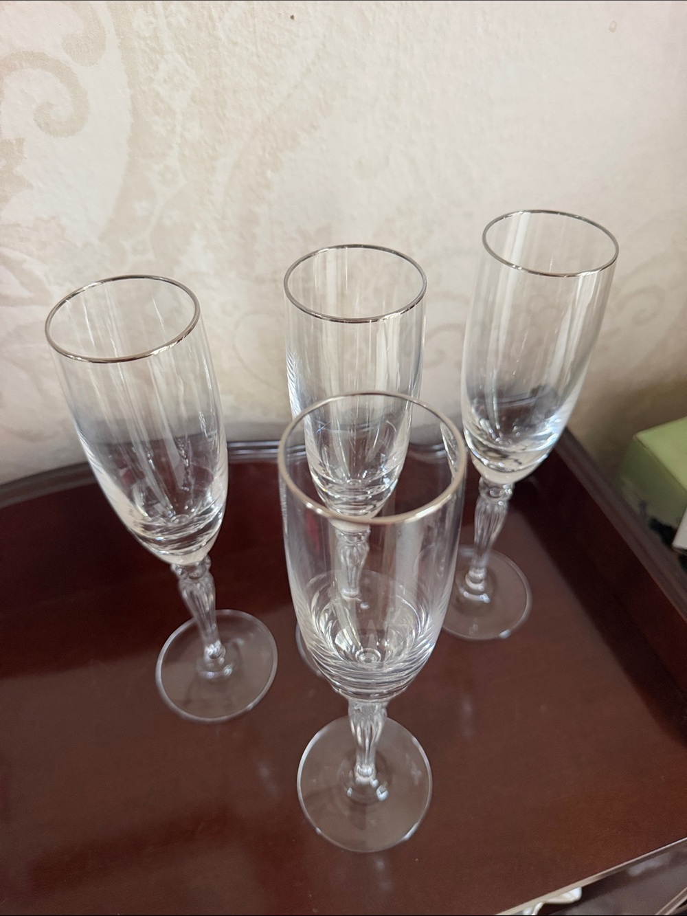 9 3/8” Set of 4 Vintage discontinued Waterford Carleton platinum Fluted Champagn - Picture 9 of 9